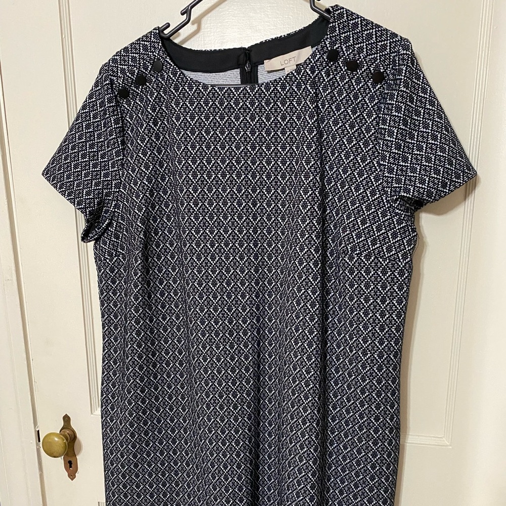 Anne Taylor Loft Short Sleeved Shift Dress Black White Plus Size 18